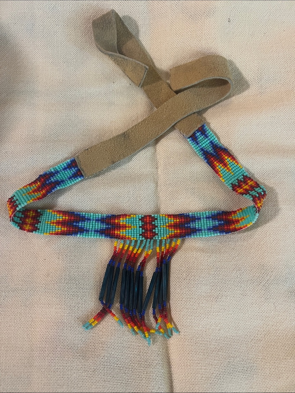Navajo Handmade Multicolor Beaded Western Tie Necklace/Choker